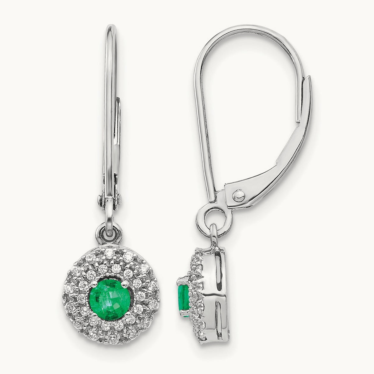 Created Emerald Leverback Earrings, 0.20 ct tw Lab-Grown Diamond