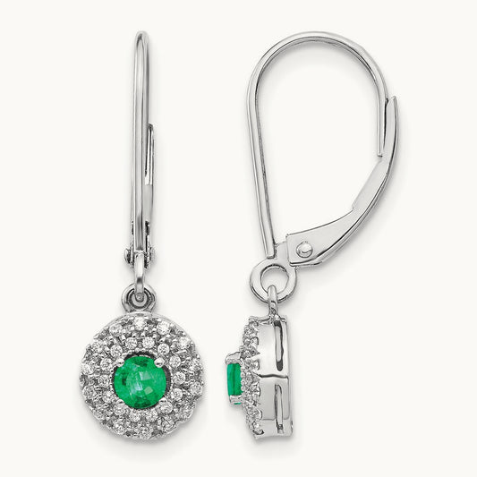 Created Emerald Leverback Earrings, 0.20 ct tw Lab-Grown Diamond