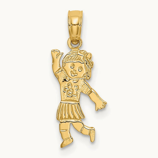 Girl Waving with Flower on Blouse Charm, 14K