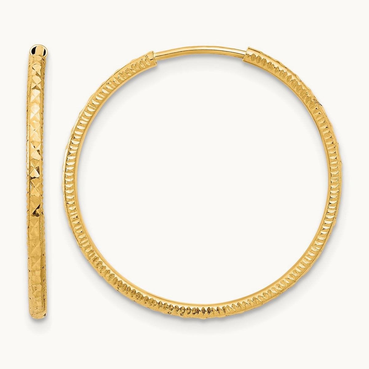 Diamond-cut Endless Hoop Earrings — 14K Yellow Gold