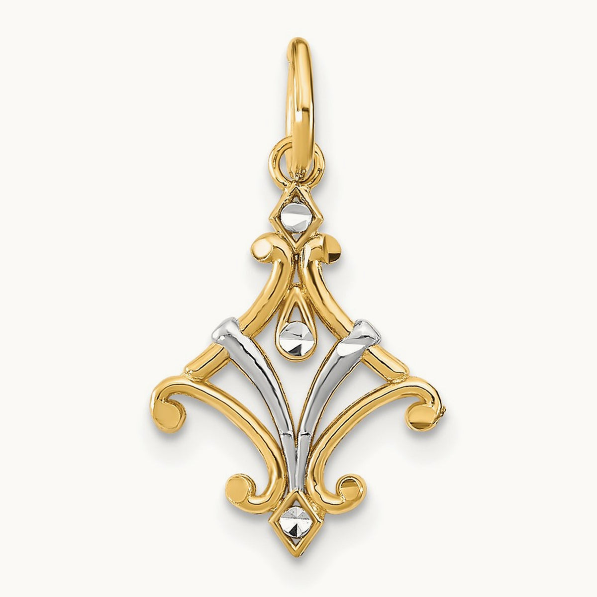 w/Rhodium D/C Chandelier Style Charm, 14K