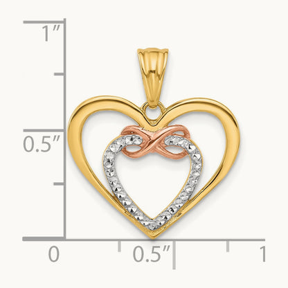 Diamond-cut Infinity Hearts Pendant, 14K Two-tone with White Rhodium