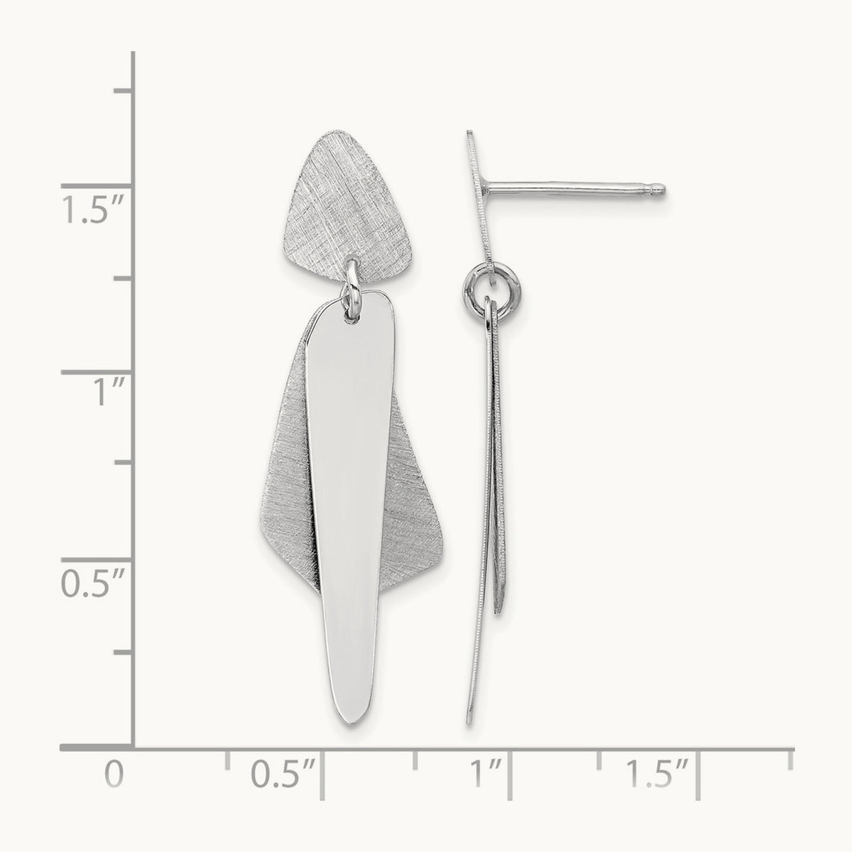 RH-plated Polished and Brushed Post Dangle Earring, Sterling Silver — Leslie's