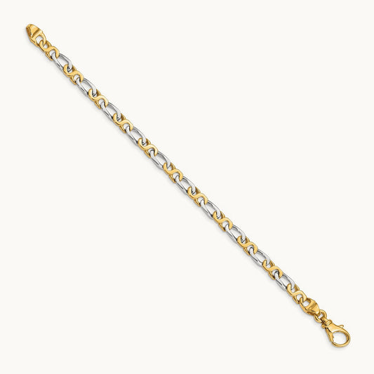 Hand Polished Fancy Link Bracelet, 4.8mm, 14K Two-tone