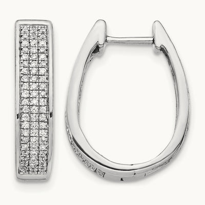Diamond Large Hinged Oval Hoop Earrings, 14K White Gold