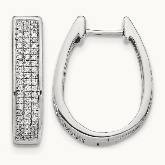 Diamond Large Hinged Oval Hoop Earrings, 14K White Gold