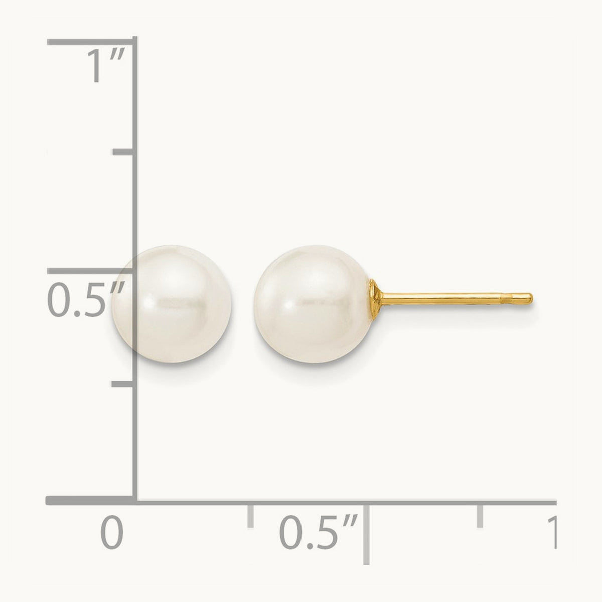6- White Round Freshwater Cultured Pearl Stud Post Earrings, 7mm, 14K