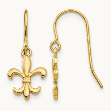 Fleur de lis Dangle Earrings, 14K