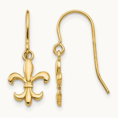 Fleur de lis Dangle Earrings, 14K