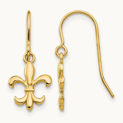 Fleur de lis Dangle Earrings, 14K