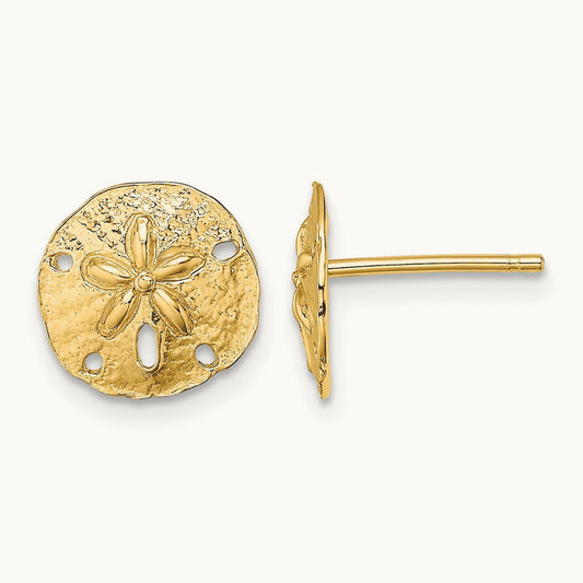 Polished Mini Sand Dollar Post Earrings — 14K Yellow Gold