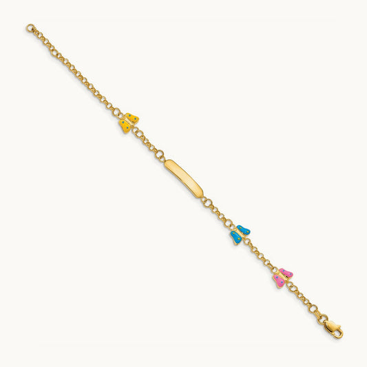Children's Enameled Butterflies w/.5in ext. ID Bracelet, 14K