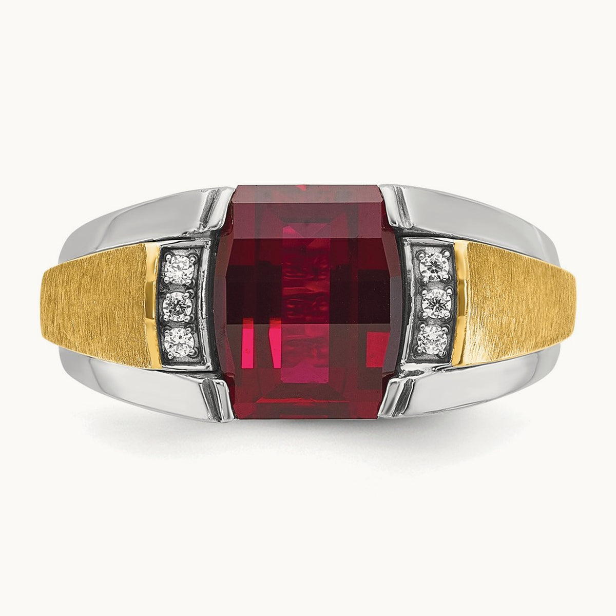 IBGoodman Men's Satin Cr.Ruby/Diamond Complete Ring, 14K Two-tone