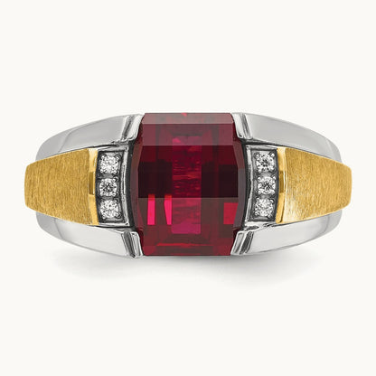 IBGoodman Men's Satin Cr.Ruby/Diamond Complete Ring, 14K Two-tone