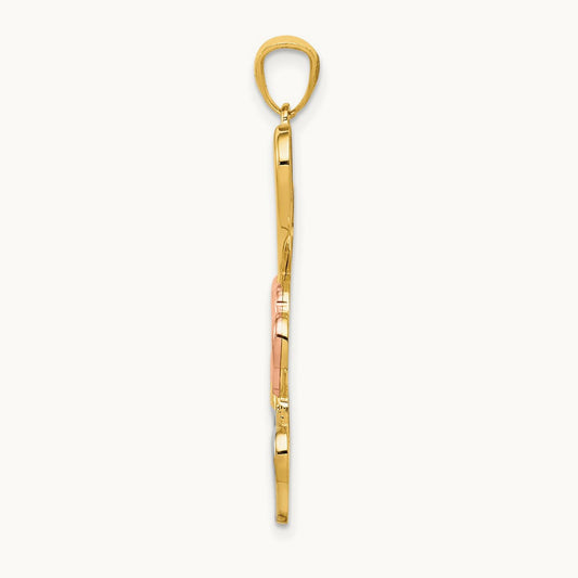 w/Rose and White Rhodium Hearts Pendant, 14K