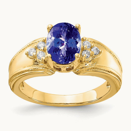 8x6mm Oval Tanzanite AA Diamond ring, 14K