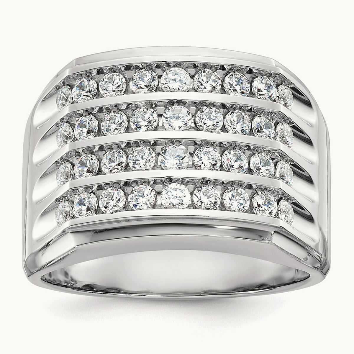 IBGoodman Men's Polished & Grooved 4-Row Dia Ring, 14K White Gold