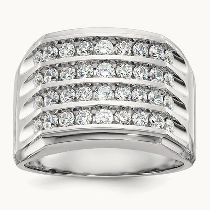 IBGoodman Men's Polished & Grooved 4-Row Dia Ring, 14K White Gold
