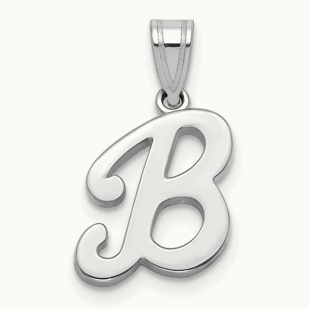 White Gold Script Letter B Initial Pendant, 14K White Gold