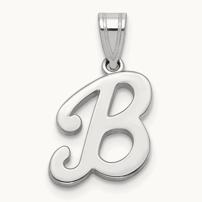 White Gold Script Letter B Initial Pendant, 14K White Gold
