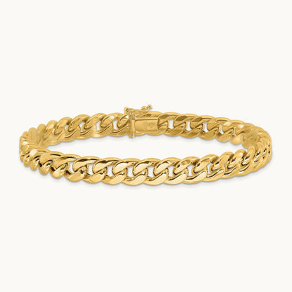 Polished Curb Link Men's Bracelet, 14K