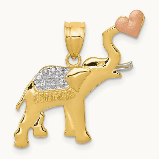 w/White Rhodium Elephant w/Heart Pendant, 14K Two-tone