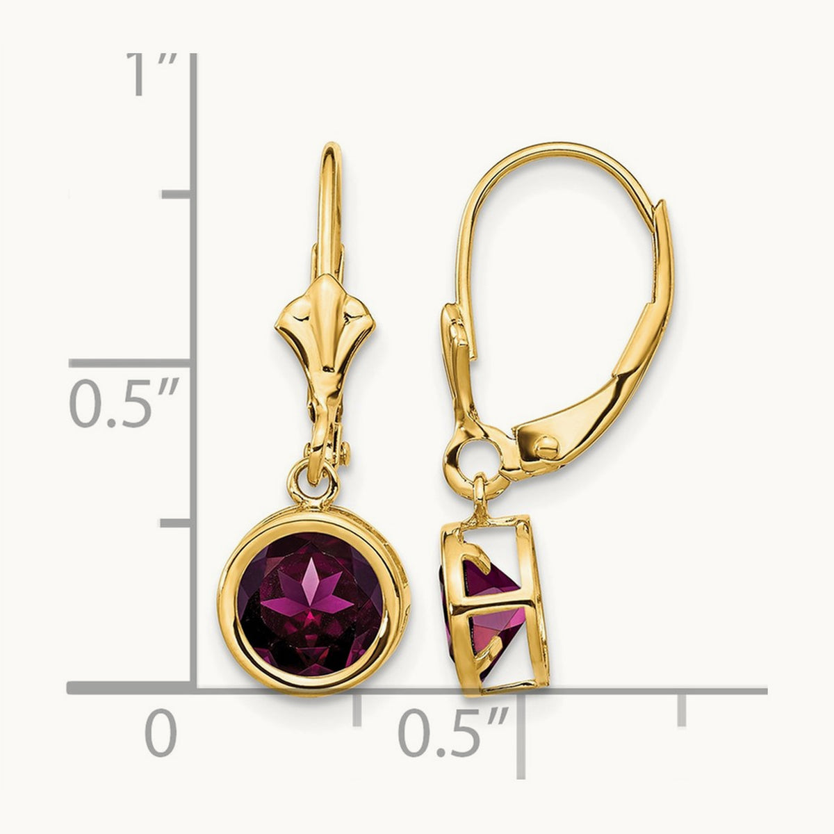 Rhodolite Garnet Leverback Earring, 6mm, 14K