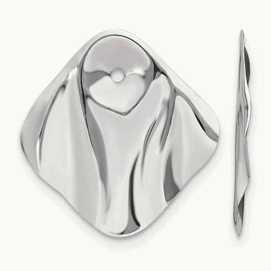 Polished Hammered Square Earring Jackets, 14K White Gold