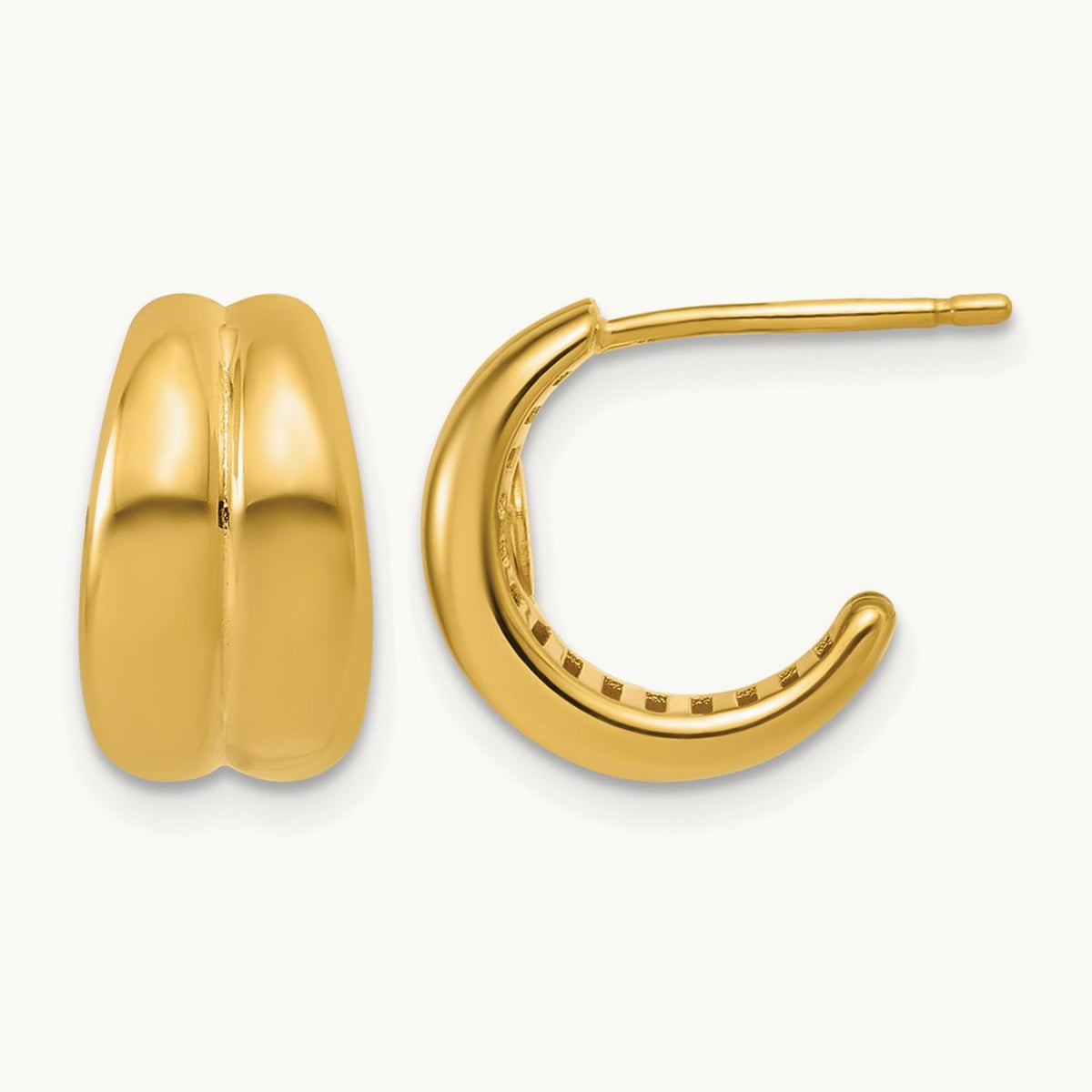 Polished Grooved J-Hoop Post Earrings, 14K — Leslie's