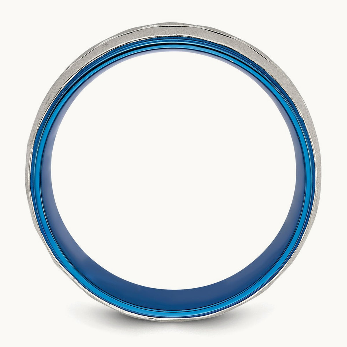 Polished and Sand-blasted Faceted Blue IP-plated Band, Stainless Steel
