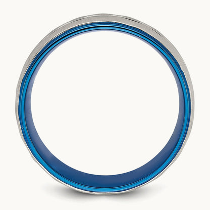 Polished and Sand-blasted Faceted Blue IP-plated Band, Stainless Steel