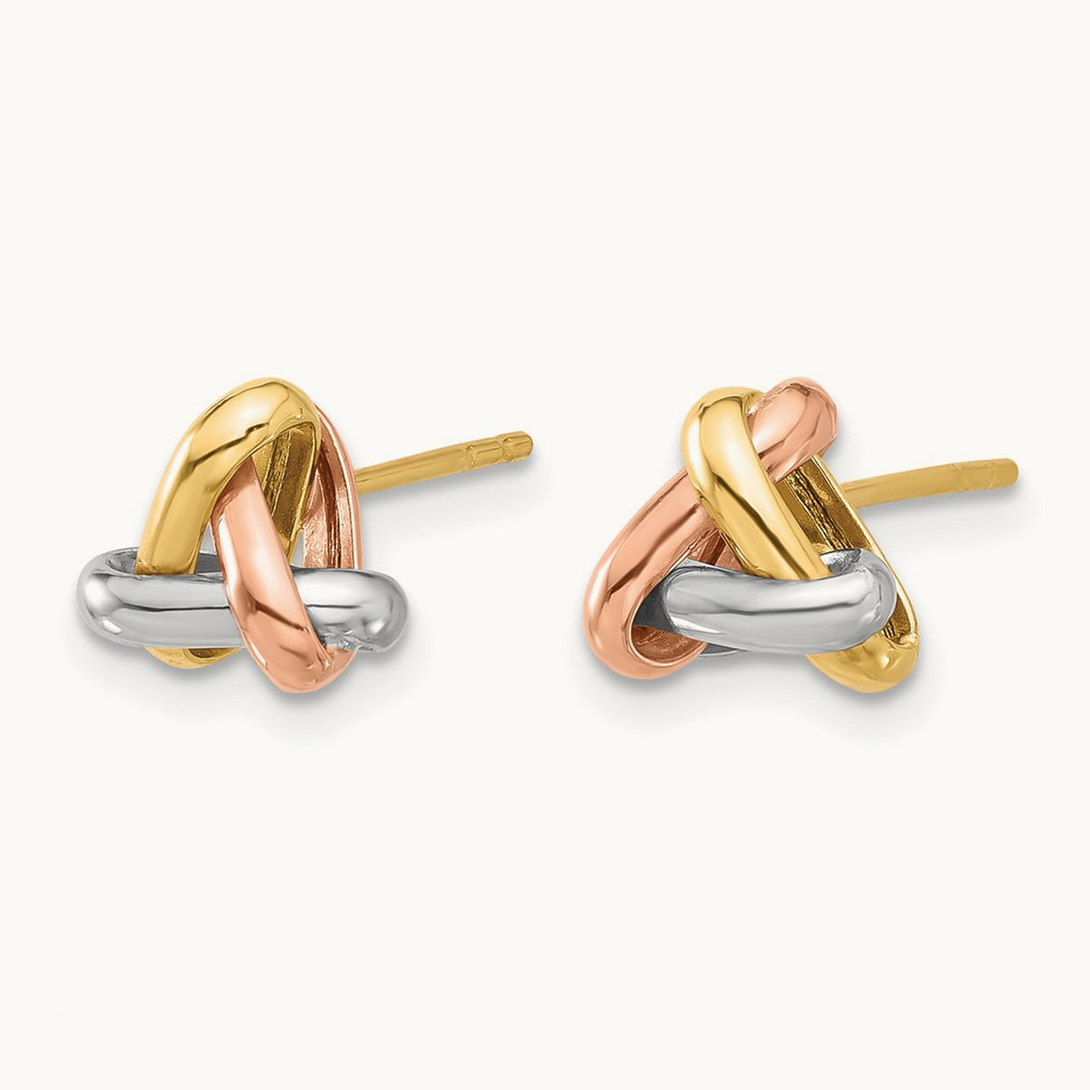 Tri-color Polished Love Knot Post Earrings, 14K — Leslie's