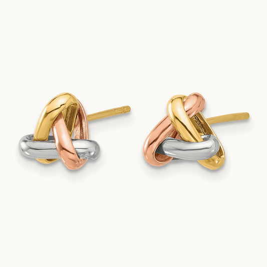 Tri-color Polished Love Knot Post Earrings, 14K — Leslie's