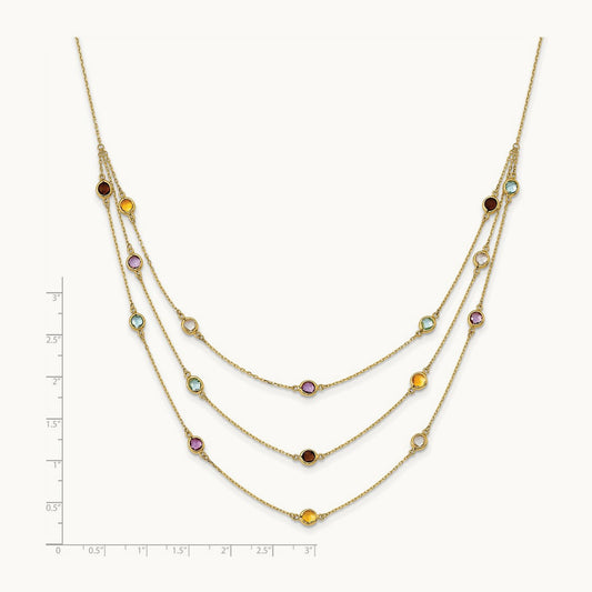Smoky Quartz White Quartz/BT/CI/AM 3-strand 17in Necklace, 14K
