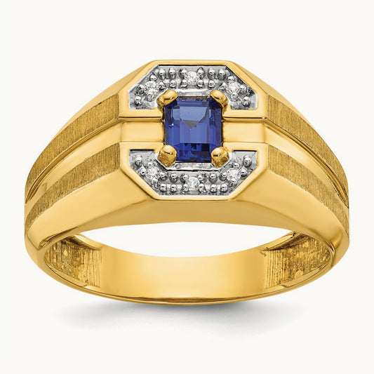 IBGoodman Men's Cr.Sapphire and Diamond Satin Complete Ring, 14K