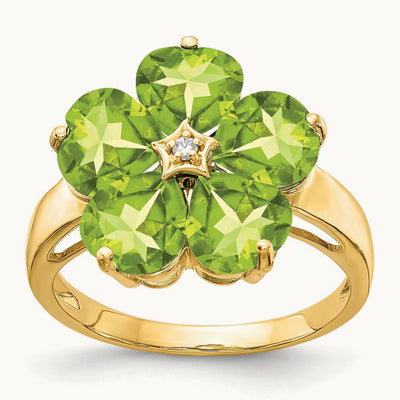 Heart Peridot AA Diamond ring, 6mm, 14K