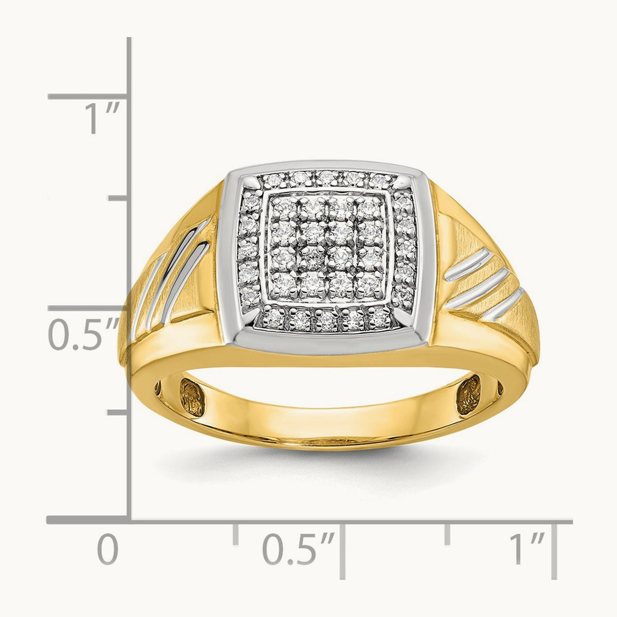 w/ White RH IBGoodman Men's Satin/Grooved Diamond Cluster Ring, 14K