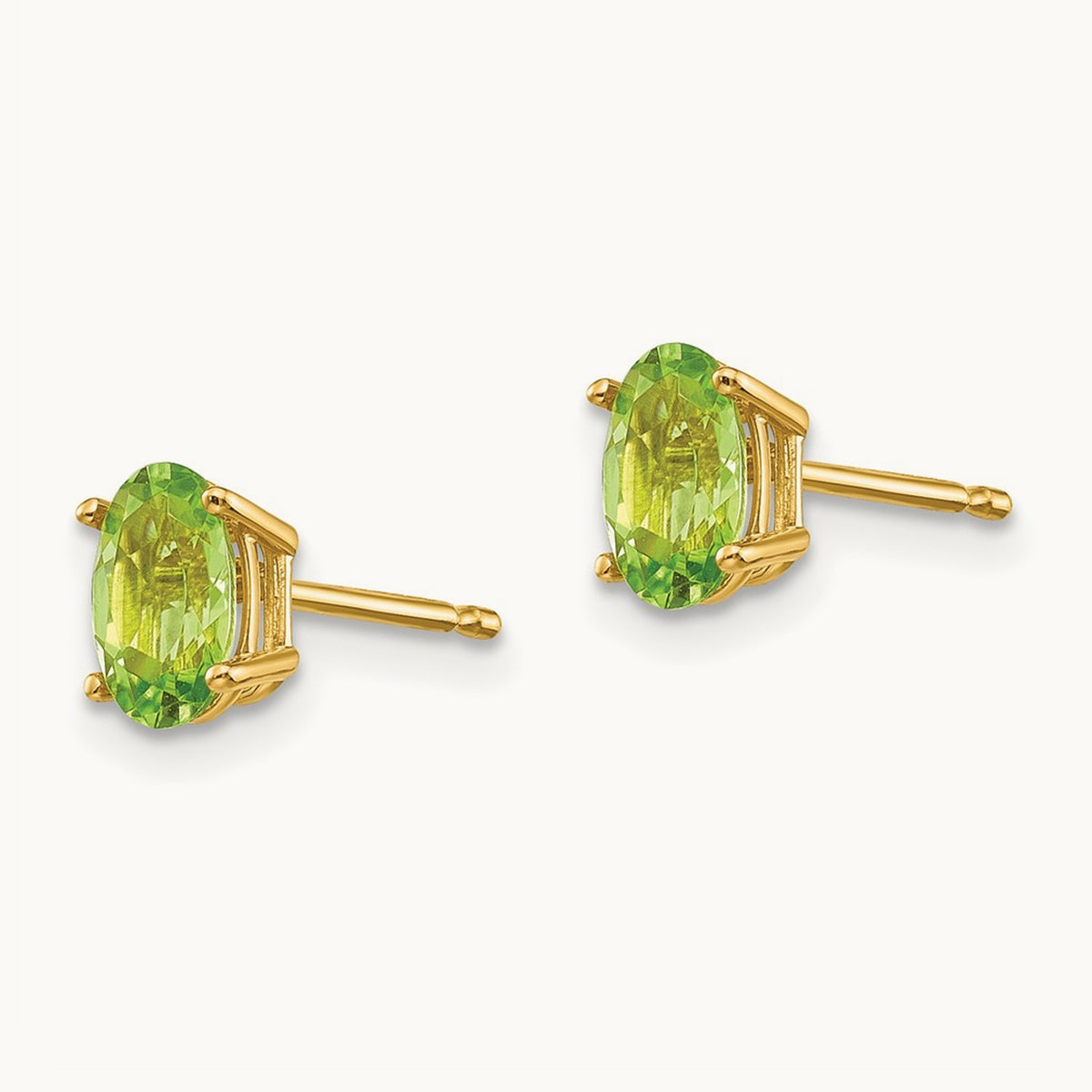 6x4 Oval August/Peridot Post Earrings — 14K Yellow Gold