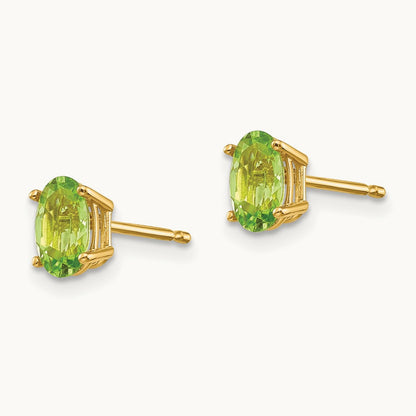 6x4 Oval August/Peridot Post Earrings — 14K Yellow Gold