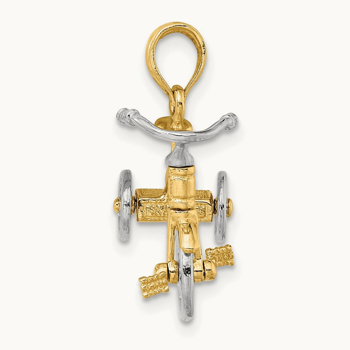 3-D Tricycle w/ Moveable Handlebars and Wheels Charm, 14K Two-tone