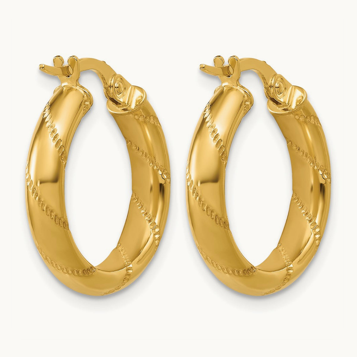 Polished and Textured Round Hoop Earrings, 14K — Leslie's
