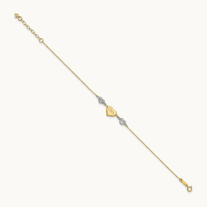 Puffed MOM Heart 7in w/ 1 In Ext Bracelet, 14K Two Tone