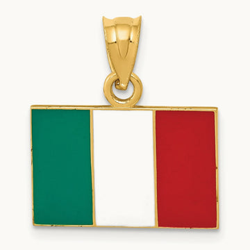 Solid Enameled Italy Flag Pendant, 14K