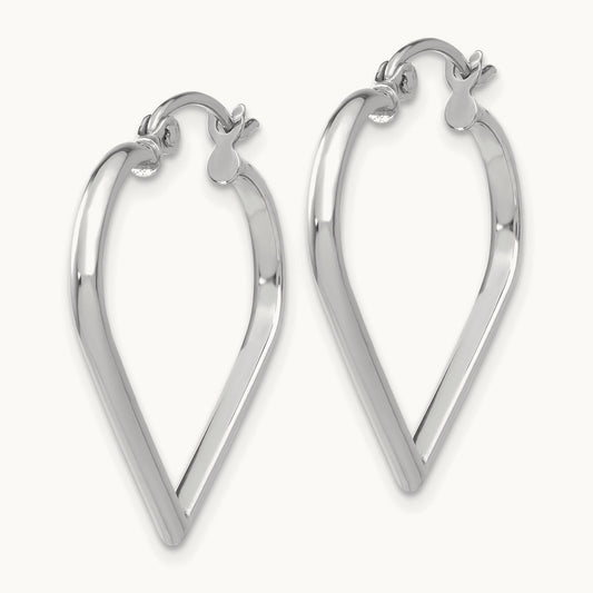 Heart Hoop Earrings, 2mm, 14K White Gold