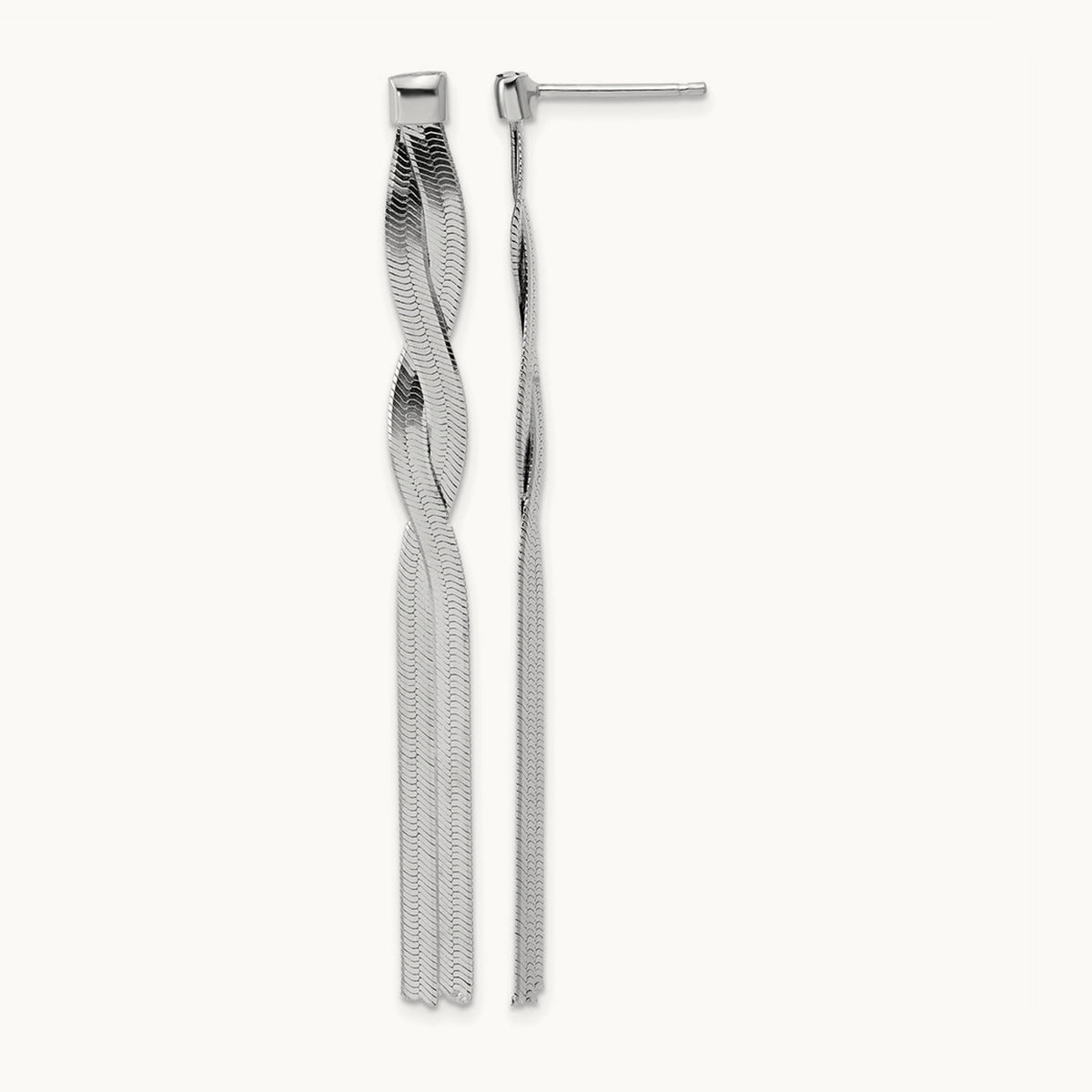 Rh-Plat Herringbone 2-strand Dangle Post Earrings, Sterling Silver — Leslie's