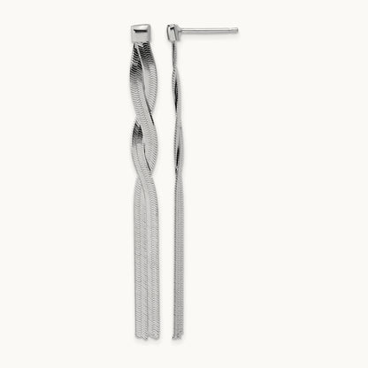 Rh-Plat Herringbone 2-strand Dangle Post Earrings, Sterling Silver — Leslie's