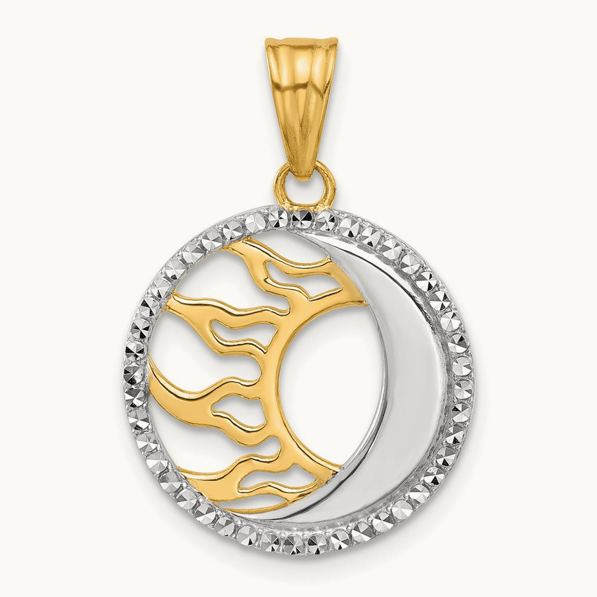 D/C Sun and Moon Pendant, 14K with White Rhodium