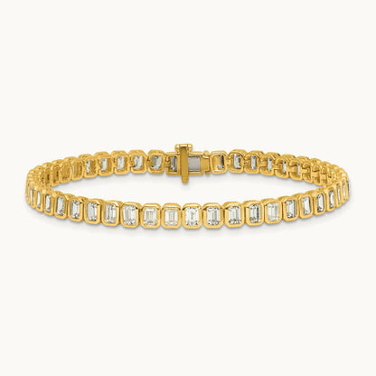 Emerald Bezel Tennis Bracelet, 6.50 ct tw Lab-Grown Diamond — 14K Yellow Gold