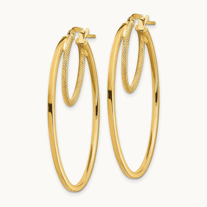 Polished & Textured Double Oval Hoop Earrings, 14K