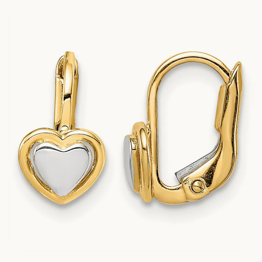 Madi K Two-Tone Children's Heart Hoop Earrings, 14K
